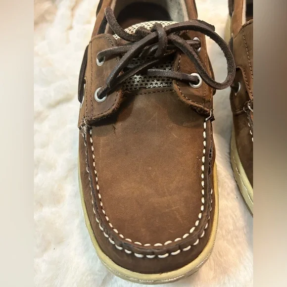 Highland Creek Brown beige leather lace up slip on loafer women’s size 7.5M - Picture 6 of 12